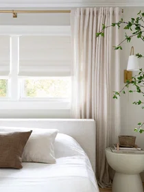 Tailored-Fit Drapery<br>The Minimalist, Striped Taupe Tailored-Fit Drapery<br>The Minimalist, Striped Taupe