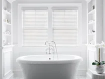 Faux Wood Blinds in Bathroom