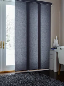 Panel track blinds, ideal for wide windows or sliding doors, offering sleek, modern light control